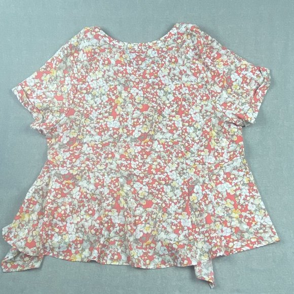 Penningtons Blouse Womens 2X Button Down Floral Orange White Tunic Flowy V-Neck - Picture 2 of 11